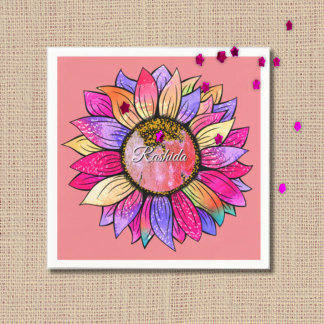 Watercolor Sunflower Summer Pink & Purple Serviette