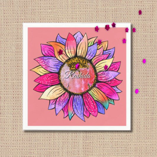 Watercolor Sunflower Summer Pink & Purple Serviette
