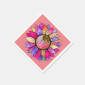 Watercolor Sunflower Summer Pink & Purple Serviette (Ecke)