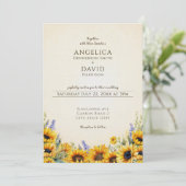 Watercolor Sunflower Wedding Invitation Einladung (Stehend Vorderseite)