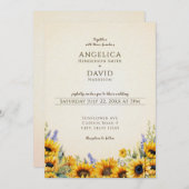Watercolor Sunflower Wedding Invitation Einladung (Vorne/Hinten)