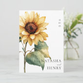Watercolor Sunflower Wedding Rustic Boho Yellow  Einladung (Stehend Vorderseite)