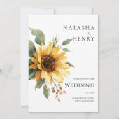 Watercolor Sunflower Wedding Rustic Boho Yellow Einladung (Rückseite)