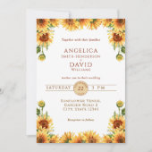 Watercolor Sunflower White Wedding Invitation Einladung (Vorderseite)