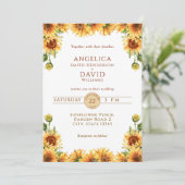 Watercolor Sunflower White Wedding Invitation Einladung (Stehend Vorderseite)