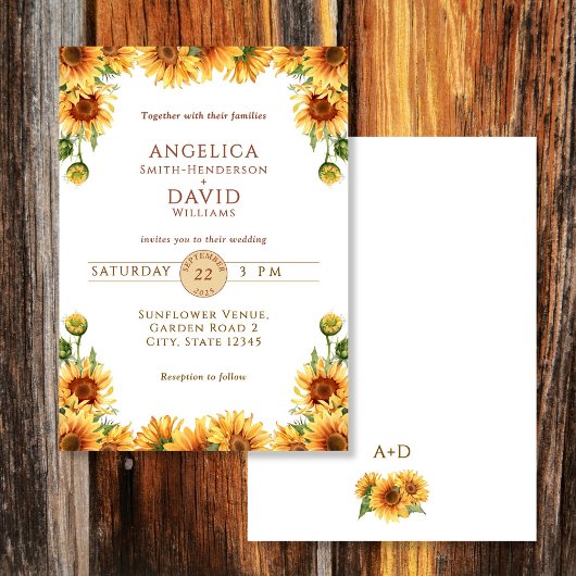 Watercolor Sunflower White Wedding Invitation Einladung