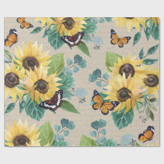 Watercolor Sunflowers and Butterflies Decoupage Geschenkpapier