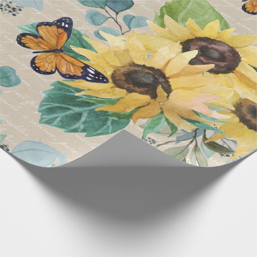 Watercolor Sunflowers and Butterflies Decoupage Geschenkpapier (Ecke)