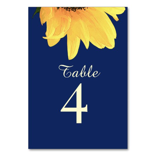 Watercolor Sunflowers dark blue Wedding Tischnummer (Vorderseite)