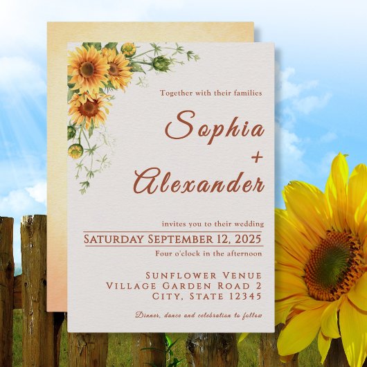 Watercolor Sunflowers Wedding Invitation Einladung