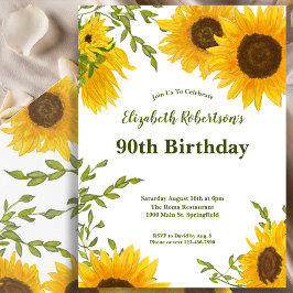Watercolor Sunflowers Women's 90th Birthday  Einladung
