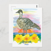 Watercolor Sunset Hawaii Staat Bird Nene Postkarte (Vorne/Hinten)