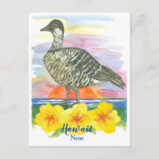 Watercolor Sunset Hawaii Staat Bird Nene Postkarte (Vorderseite)