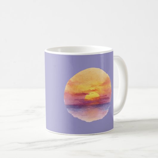 Watercolor Sunset Ocean Horizon Aesthetic Round St Kaffeetasse (VorderseiteRechts)
