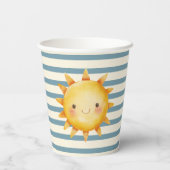 Watercolor Sunshine Baby Shower Blue Stripe Paper  Pappbecher (Rückseite)