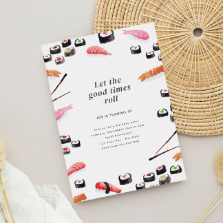 Watercolor Sushi Geburtstagsparty Einladung
