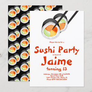 Watercolor Sushi-Rollen Teenager-Geburtstag Hibach Einladung