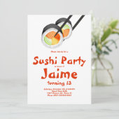 Watercolor Sushi Rolls Teen Birthday Hibachi Einladung (Stehend Vorderseite)