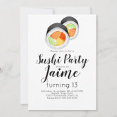 Watercolor Sushi Teen Birthday Hibachi Food Einladung (Vorderseite)