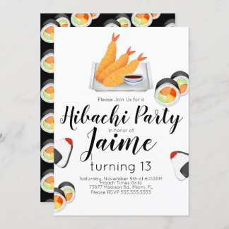 Watercolor Sushi Teen Birthday Hibachi Tempura Einladung