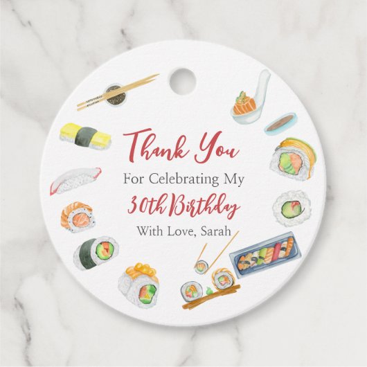 Watercolor Sushi und Sashimi Birthday Vielen Dank Geschenkanhänger (Vorderseite)