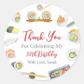 Watercolor Sushi und Sashimi Birthday Vielen Dank Runder Aufkleber (Vorderseite)