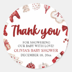 Watercolor Süß Rotes Weihnachten Winter Baby Showe Runder Aufkleber