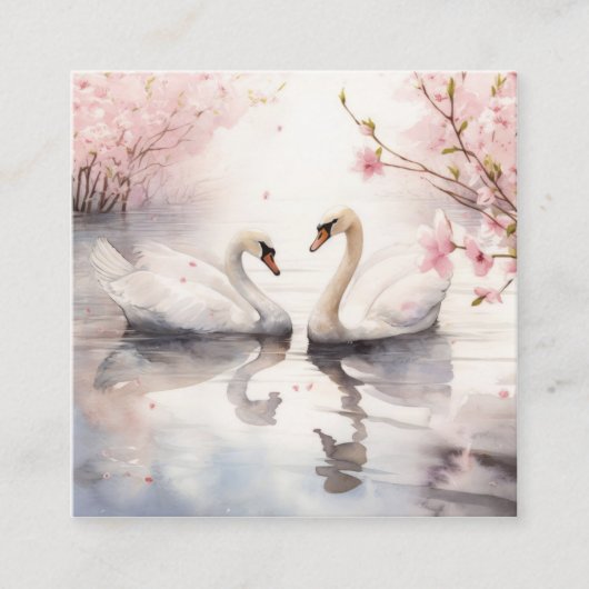 Watercolor Swan Couple Quadratische Visitenkarte (Vorderseite)