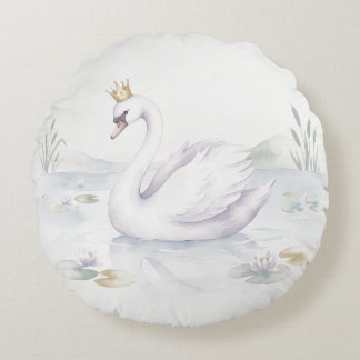 Watercolor Swan Princess Round Decorative Pillow Rundes Kissen