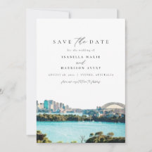 Watercolor Sydney Australia Skyline Save the Date