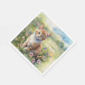 Watercolor Tabby Cat Pet Meadow 70th Birthday Serviette (Ecke)