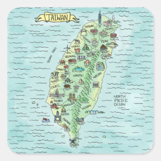 Watercolor Taiwan Map Square Sticker