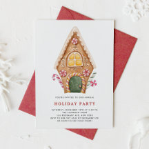 Watercolor Tall Gingerbrot House Holiday Party