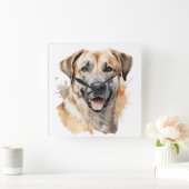 WATERCOLOR TAN ANATOLIAN SHEPHERHERHERDOG QUADRATISCHE WANDUHR (Zuhause)