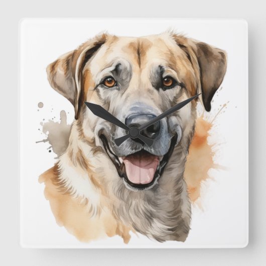 WATERCOLOR TAN ANATOLIAN SHEPHERHERHERDOG QUADRATISCHE WANDUHR (Vorderseite)