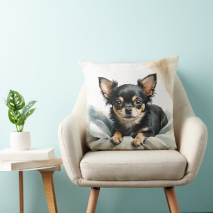 WATERCOLOR TAN & BLACK LONG HAIRED CHIHUAHUA DOG KISSEN