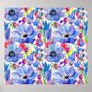 Watercolor-Tapete für wild lebende Blume Poster