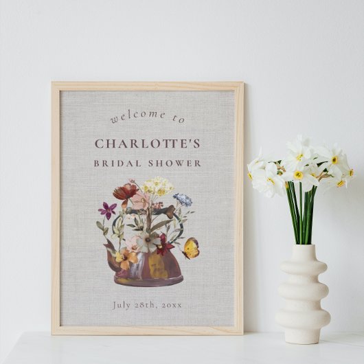Watercolor Tea Party Bridal Shower Welcome Sign Poster