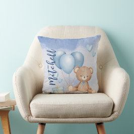 Watercolor Teddy Bar Blue Balloon Personalisieren Kissen