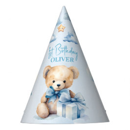 Watercolor Teddy Bear and Gift First Birthday Partyhütchen