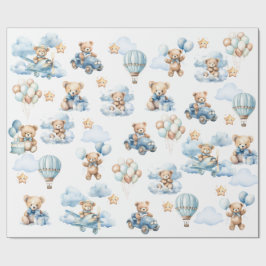 Watercolor Teddy Bear Aviator Pattern Gift Geschenkpapier
