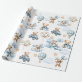 Watercolor Teddy Bear Aviator Pattern Gift Geschenkpapier (Ungerollt)
