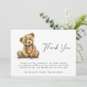 Watercolor Teddy Bear Baby Dusche Vielen Dank Dankeskarte (Stehend Vorderseite)