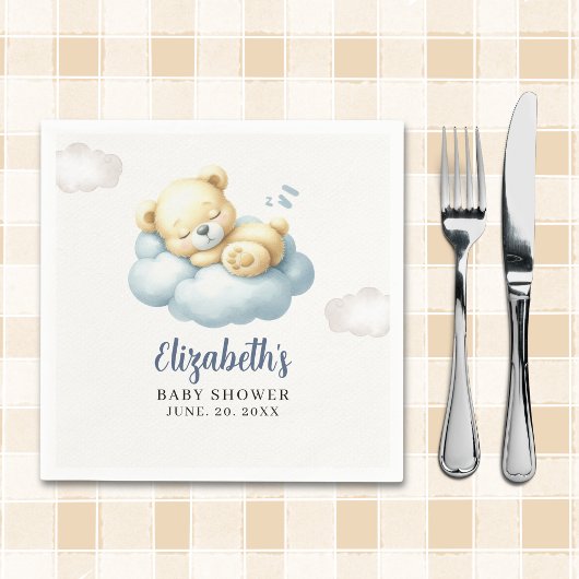 Watercolor Teddy Bear Baby Shower Boy  Serviette