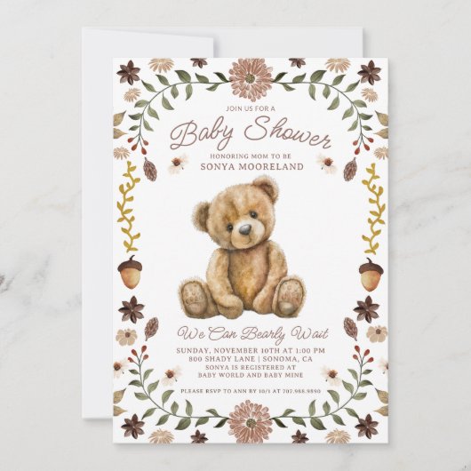 Watercolor Teddy Bear Baby Shower Einladung (Vorderseite)