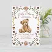 Watercolor Teddy Bear Baby Shower Einladung (Stehend Vorderseite)