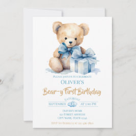 Watercolor Teddy Bear Bear-y First Birthday Party Einladung