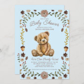 Watercolor Teddy Bear Boy Blue Baby Shower Einladung (Vorne/Hinten)