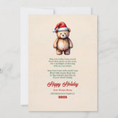 Watercolor Teddy Bear Christmas Greeting Card Einladung (Rückseite)