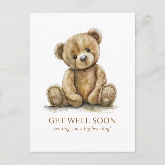 Watercolor Teddy Bear Get Well Postkarte (Vorderseite)